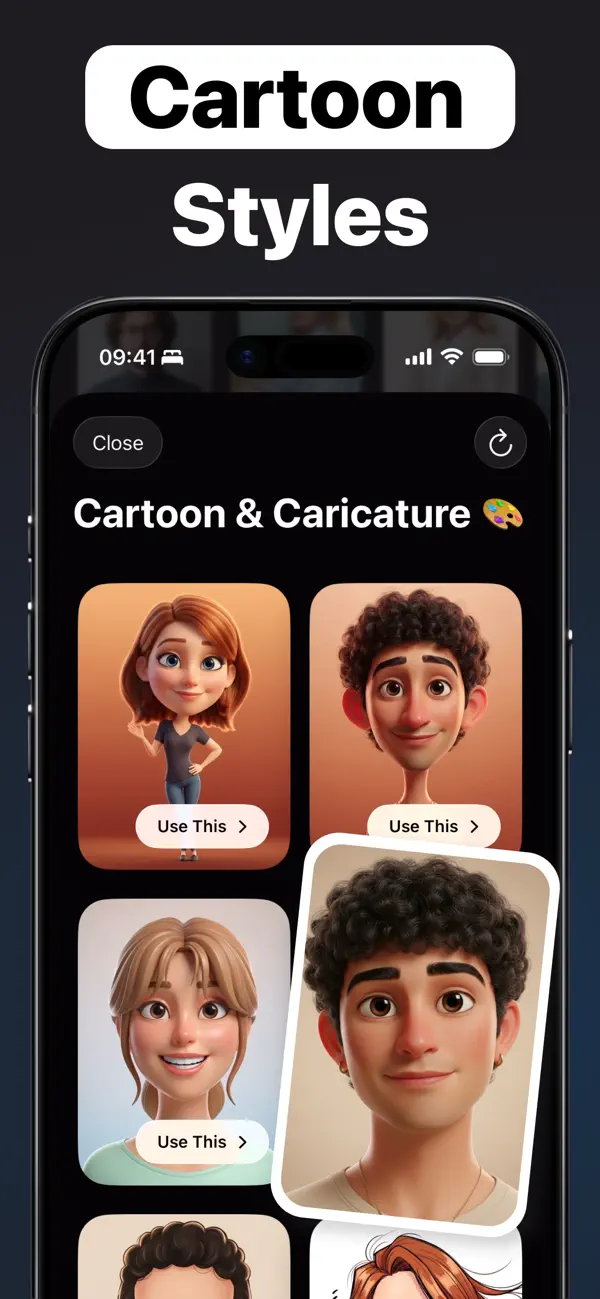 Cartoon yourself — cartoon and caricature AI styles applied to a portrait photo